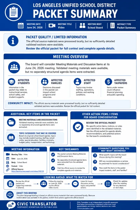 Los Angeles Unified School District — School Board Packet Summary — June 24, 2026 infographic