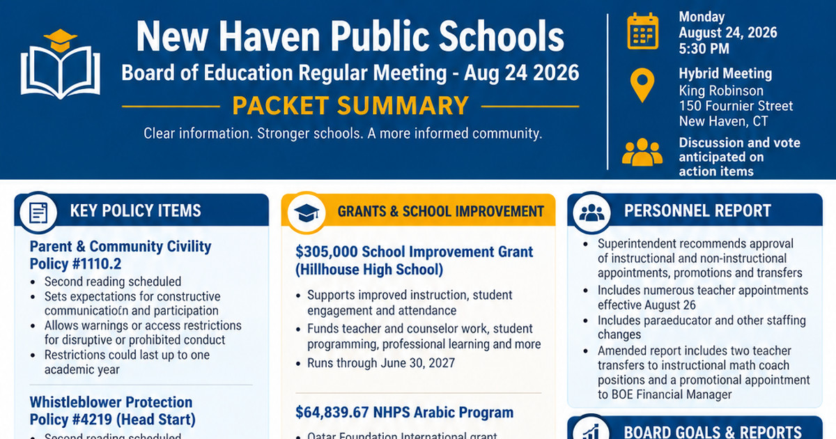New Haven Public Schools latest meeting summary