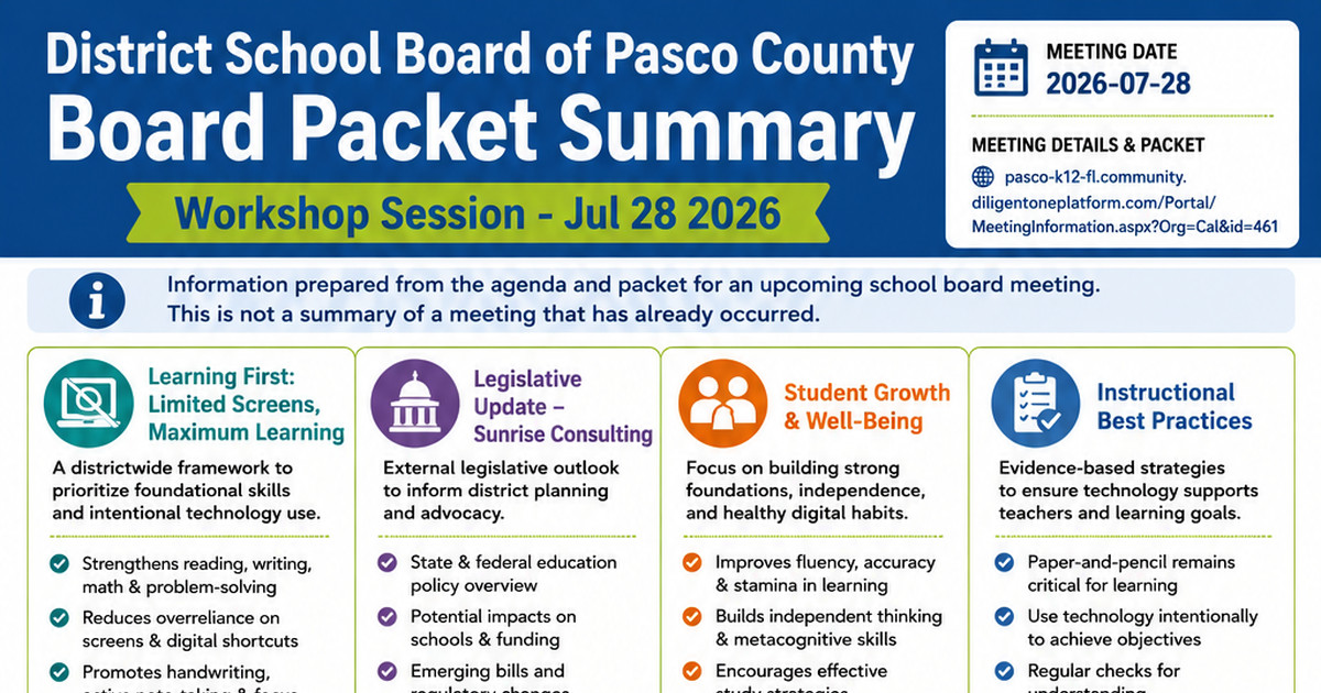 District School Board of Pasco County latest meeting summary