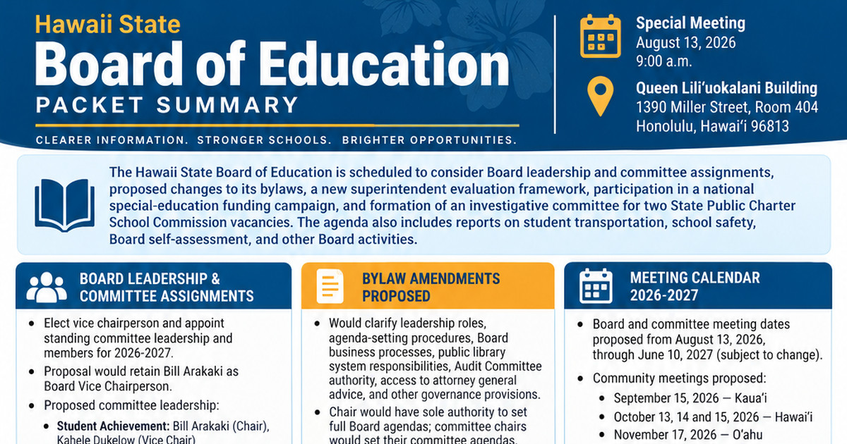 Hawaii State Board of Education latest meeting summary