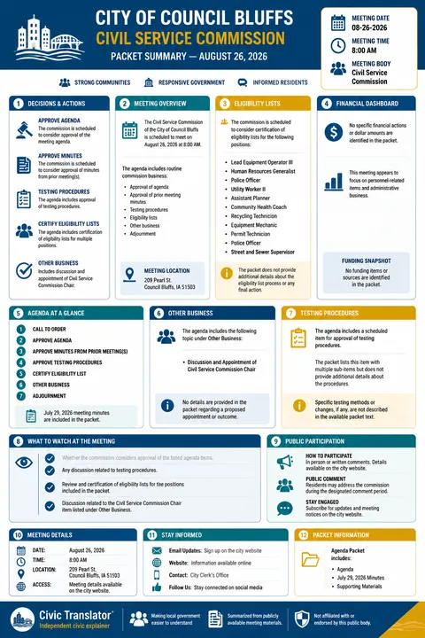 City of Council Bluffs — City Council Packet Summary — August 26, 2026 infographic