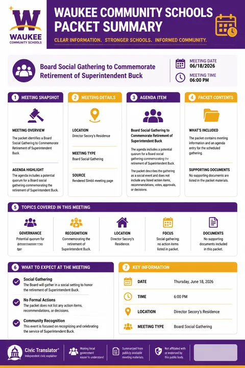 Waukee Community Schools — School Board Packet Summary — June 18, 2026 infographic