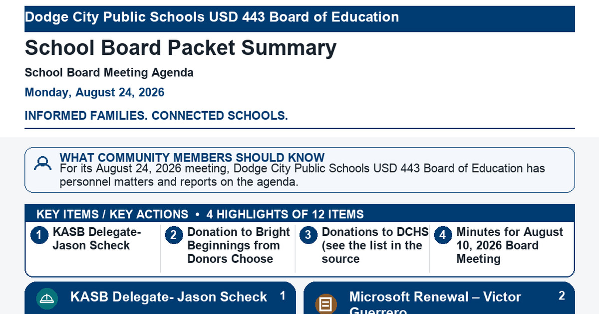 Dodge City Public Schools USD 443 Board of Education latest meeting summary
