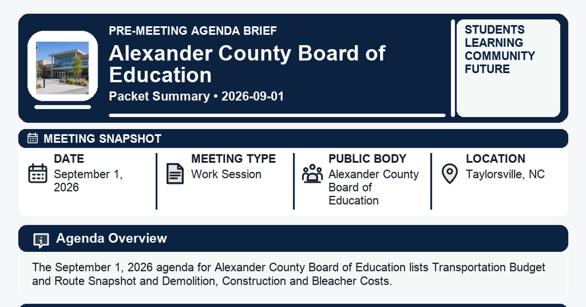 Alexander County Board of Education latest meeting summary