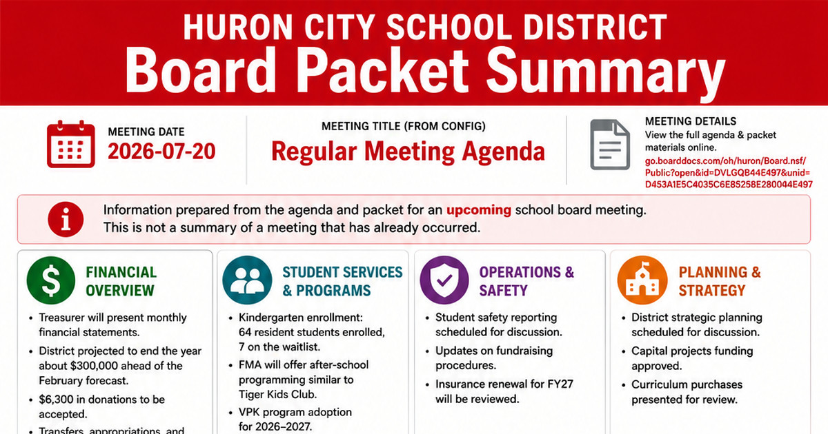 Huron City School District latest meeting summary