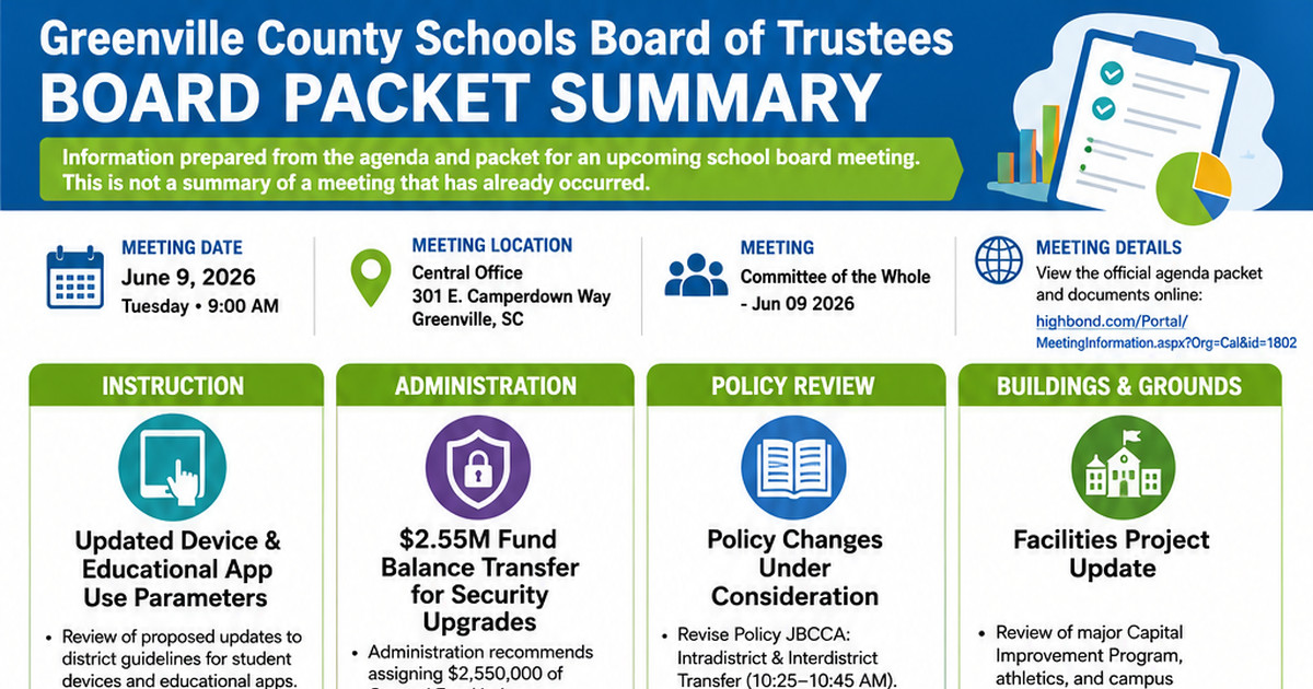 Greenville County Schools Board of Trustees latest meeting summary