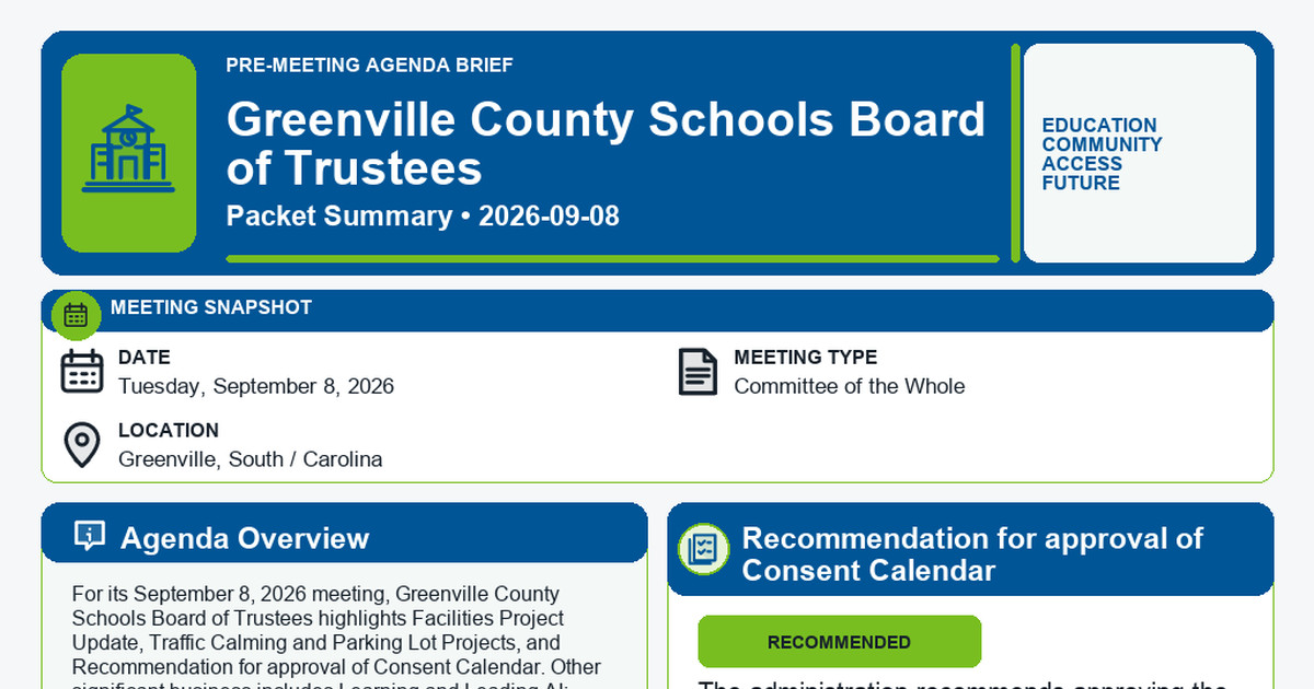 Greenville County Schools Board of Trustees latest meeting summary
