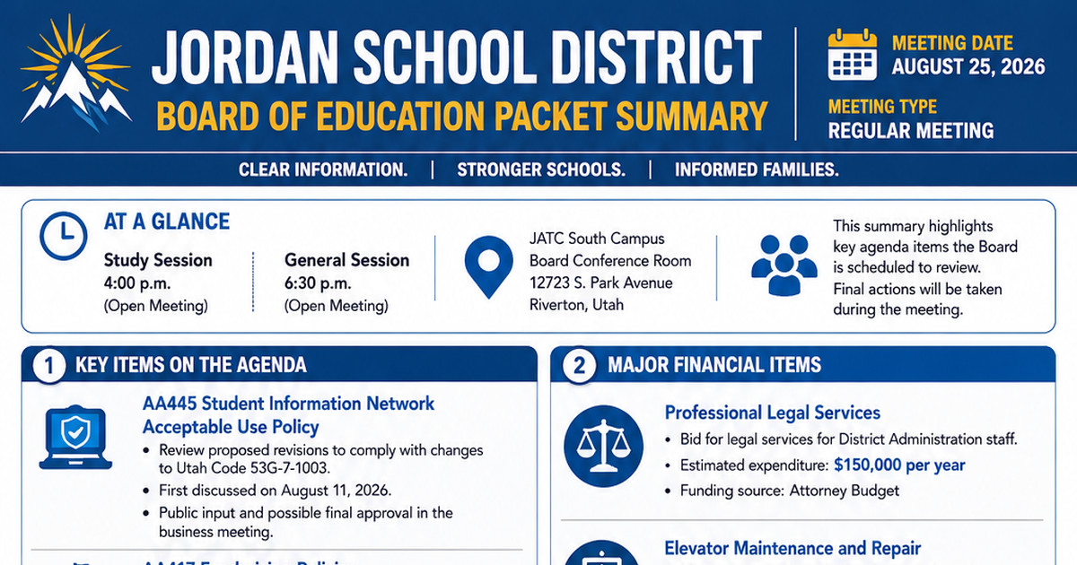 Jordan School District latest meeting summary