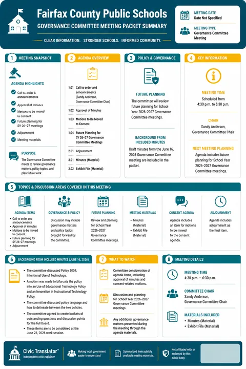 Fairfax County Public Schools — School Board Packet Summary — August 20, 2026 infographic