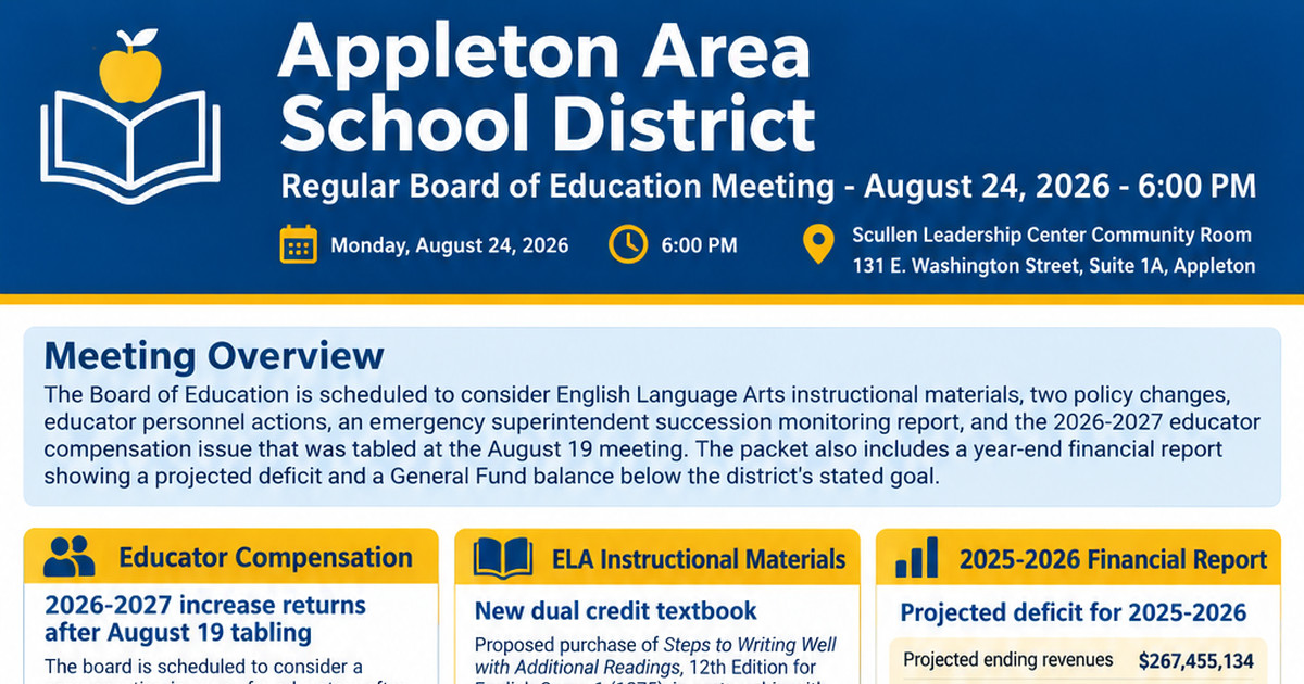 Appleton Area School District latest meeting summary