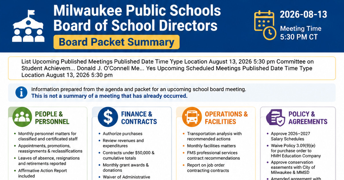 Milwaukee Public Schools Board of School Directors latest meeting summary